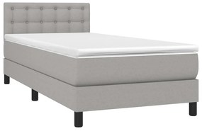 vidaXL Κρεβάτι Boxspring με Στρώμα &amp; LED Αν.Γκρι 90x200 εκ. Υφασμάτινο