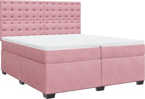vidaXL Κρεβάτι Boxspring με Στρώμα Ροζ 200x200 εκ. Βελούδινο