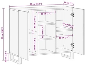 Σκευοθήκη μαύρο 90x33x75 cm μασίφ ξύλο Μάνγκο - Μαύρο