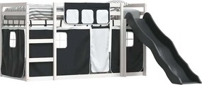 vidaXL Κουκέτα με Τσουλήθρα και Κουρτίνες Λευκή και Μαύρη 90x200 εκ.