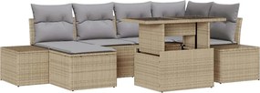 vidaXL Σετ Καναπέ Κήπου με αποθήκευση 7 pcs Μπεζ Πολυ ράταν