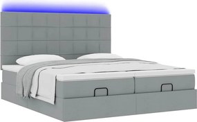vidaXL Οθωμανικό κρεβάτι με στρώματα &amp; LEDs Ανοιχτό γκρι ύφασμα