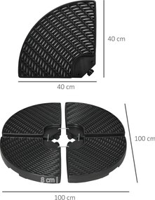 Βάση ομπρέλας 4 τεμαχίων, γεμίζει, 100 cm x 100 cm x 8 cm, μαύρο