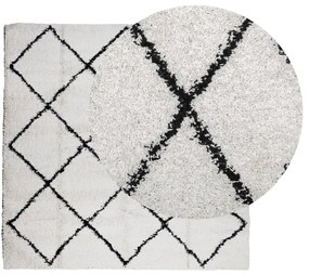 vidaXL Χαλί Shaggy με Ψηλό Πέλος Μοντέρνο Κρεμ & Μαύρο 120 x 120 εκ.