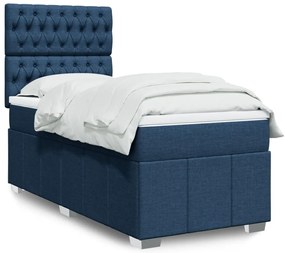 vidaXL Κρεβάτι Boxspring με Στρώμα Μπλε 100 x 200 εκ. Υφασμάτινο