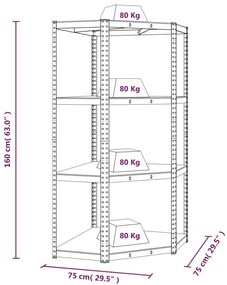 Γωνιακό ράφι 4 στρώσεων Ασημί Χάλυβας &amp; Ξύλο - Ασήμι