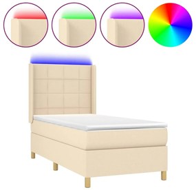 vidaXL Κρεβάτι Boxspring με Στρώμα &amp; LED Κρεμ 100x200 εκ. Υφασμάτινο