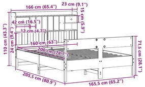 Κρεβάτι Βιβλιοθήκη Χωρίς Στρώμα 160x200 εκ Μασίφ Ξύλο Πεύκου - Καφέ