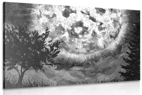 Εικόνα ενός λαμπερού φεγγαριού στον νυχτερινό ουρανό σε ασπρόμαυρο - 90x60