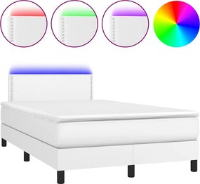 vidaXL Κρεβάτι Boxspring με Στρώμα &amp; LED Λευκό 120x190 εκ. Συνθ. Δέρμα