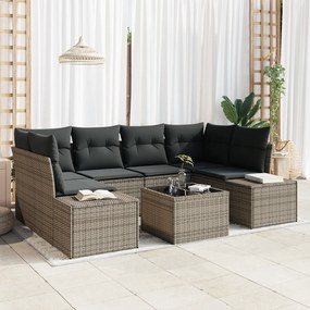 vidaXL 7 κομμάτια σετ καναπέ κήπου με μαξιλάρια Γκρι Πολυ-ρατάν