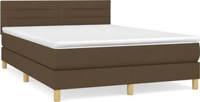 vidaXL Κρεβάτι Boxspring με Στρώμα Σκούρο Καφέ 140x190 εκ. Υφασμάτινο