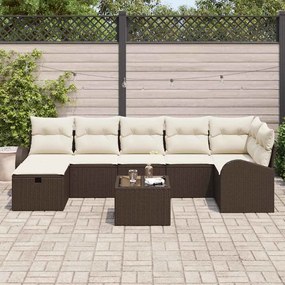 vidaXL Σετ Καναπέ Κήπου με μαξιλάρι 8 pcs Καφέ Πολυ ράταν