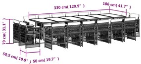 vidaXL Σετ Τραπεζαρίας Κήπου 17 τεμ Καφέ από Συνθ. Ρατάν με Μαξιλάρια