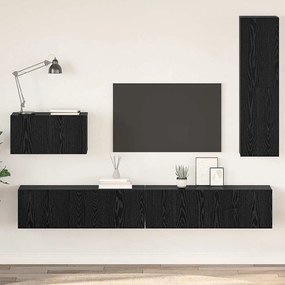 vidaXL Τηλεοπτική Κάβα Τοίχου 4 pcs Μαύρη Οξυά Επεξεργασμένο ξύλο