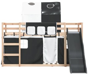 vidaXL Κουκέτα με Τσουλήθρα και Κουρτίνες Λευκή και Μαύρη 90x190 εκ.