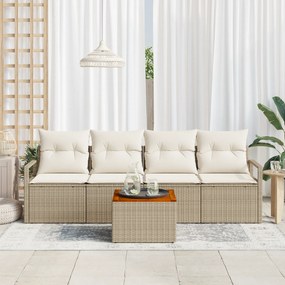 vidaXL Σετ Καναπέ Κήπου 5 Τεμαχίων με Μαξιλάρια Μπεζ Πολυ Ρατάν Ακακία