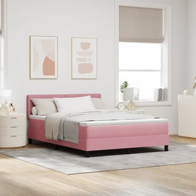 vidaXL Κρεβάτι Box Spring με Στρώμα Ροζ 140x190 εκ Βελούδο