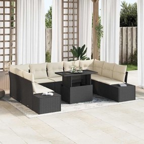 vidaXL Σετ Καναπέ Κήπου με μαξιλάρι 10 pcs Μαύρο και κρεμ