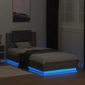 vidaXL Πλαίσιο Κρεβατιού με Κεφαλάρι και LED Γκρι sonoma 100 x 200 εκ.