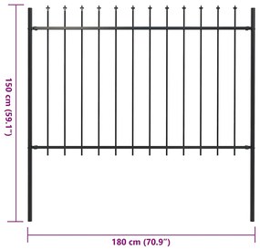 vidaXL Κάγκελα Περίφραξης με Λόγχες Μαύρα 1,8 μ. Ατσάλινα