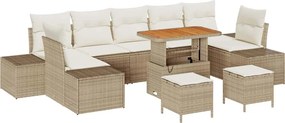 vidaXL Σετ Καναπέ Κήπου με μαξιλάρι 10 pcs Μπεζ Πολυ ράταν
