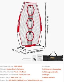 VEVOR 203.2 x 101.6mm Football Trainer Throwing Net, Training Throwing Target Practice Net with 3 Target Pockets, Knotless Net Includes Bow Frame and Portable Carry Case, Improve QB Throwing Accuracy