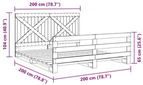 Πλαίσιο Κρεβατιού με Κεφαλάρι 200x200 εκ. από Μασίφ Ξύλο Πεύκου - Καφέ