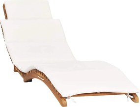 vidaXL Ξαπλώστρα Πτυσσόμενη από Μασίφ Ξύλο Teak με Λευκό Κρεμ Μαξιλάρι