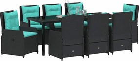 vidaXL Σέτ φαγητού για κήπο 9 pcs Μαύρο Πολυ ράταν