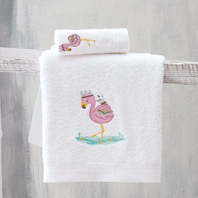 Πετσέτες Παιδικές Σετ 2τμχ Flamingo White-Pink Ρυθμός Towels Set 100% Βαμβάκι