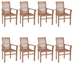vidaXL Καρέκλες Τραπεζαρίας 8 τεμ. Ξύλο Teak με Κρεμ/Λευκά Μαξιλάρια