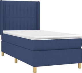 vidaXL Κρεβάτι Boxspring με Στρώμα Μπλε 90x200 εκ.Υφασμάτινο