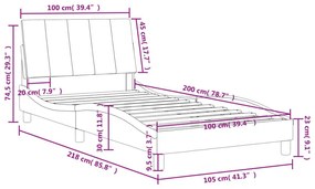 Πλαίσιο Κρεβατιού με Κεφαλάρι Σκ. Γκρι 100x200 εκ. Βελούδινο - Γκρι