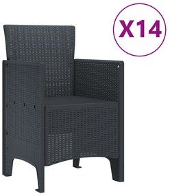 vidaXL 15 Κομμάτι Σετ Τραπεζαρίας Κήπου Ανθρακί Πολυ Ρατάν