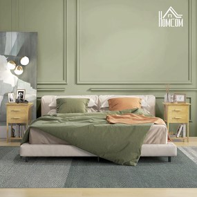 HOMCOM Κομοδίνο, Σετ 2 τεμαχίων, Σκανδιναβικό Σχέδιο, Μπαμπού, 2 Συρτάρια &amp; Ράφι, 40x34x60cm