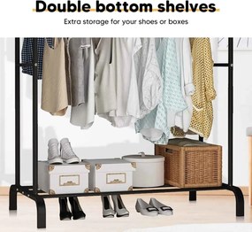 Διπλή Μεταλλική Κρεμάστρα Δαπέδου 110x55x150cm με Ράφι - Μαύρο