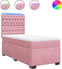 vidaXL Κρεβάτι Boxspring με Στρώμα Ροζ 90x200 εκ. Βελούδινο