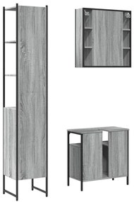 Σετ Επίπλων Μπάνιου 3 Τεμαχίων Γκρι Sonoma Επεξεργασμένο Ξύλο - Γκρι
