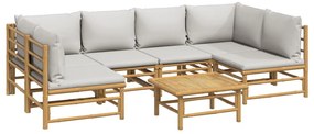 vidaXL Σαλόνι Κήπου Σετ 7 Τεμαχίων από Μπαμπού με Αν. Γκρι Μαξιλάρια