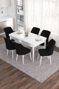 Extendable Dining Table &amp; Chairs Set (7 Pieces) Eva - White, Black White
Black