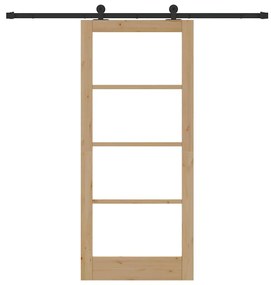 vidaXL Συρόμενη Πόρτα Χειροκίνητος Καφέ 86 x 198.5 cm Ξύλο και μέταλλο