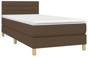 vidaXL Κρεβάτι Boxspring με Στρώμα &amp; LED Σκ.Καφέ 90x190 εκ. Υφασμάτινο