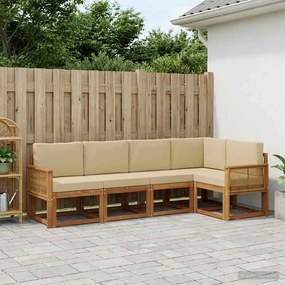 vidaXL Σειρά Καναπέ Εξωτερικού 5 pcs Φυσικό και Μπεζ Πολυεστέρας
