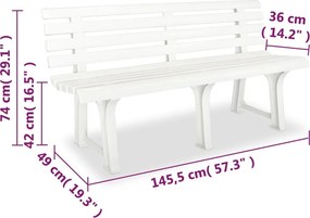vidaXL Παγκάκι Κήπου Λευκό 145,5 εκ. Πλαστικό