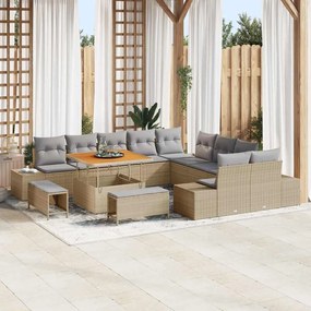 vidaXL Σετ Καναπέ Κήπου με μαξιλάρι 13 pcs Μπεζ Πολυ ράταν