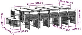 vidaXL Σετ Τραπεζαρίας Κήπου 15 τεμ Μαύρο από Συνθ. Ρατάν με Μαξιλάρια