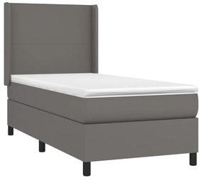 vidaXL Κρεβάτι Boxspring με Στρώμα Γκρι 90x200 εκ. από Συνθετικό Δέρμα
