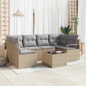 vidaXL Σετ Καναπέ Κήπου με μαξιλάρι 7 pcs Μπεζ, Γκρι 55 x 55 x 37 εκ
