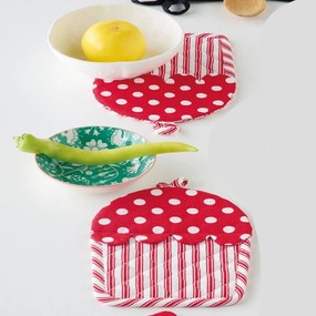Πιάστρες Κουζίνας Cupcake (Σετ 2τμχ) 17x25 Red-White Kentia 100% Cotton